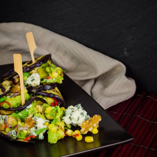 Eggplant with blue cheese guacamole