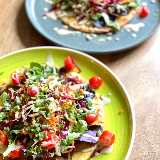 Socca with vegetable Salad & Tahini