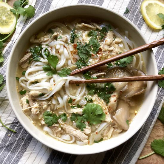 chicken ginger soup & rice noodles