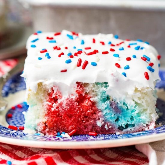 Red White and Blue Jello Poke Cake