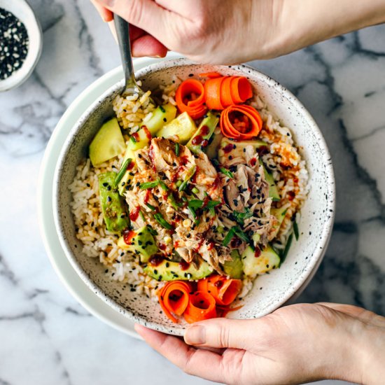 sesame ginger rice bowl + mackerel