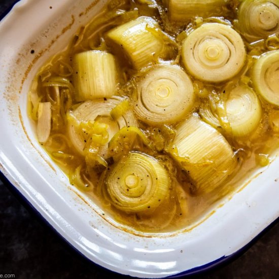 Braised Leeks in White Wine Sauce