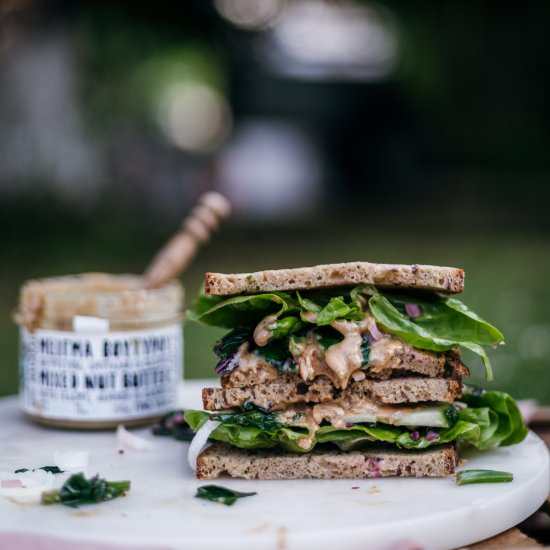 Green mixed nut butter sandwich