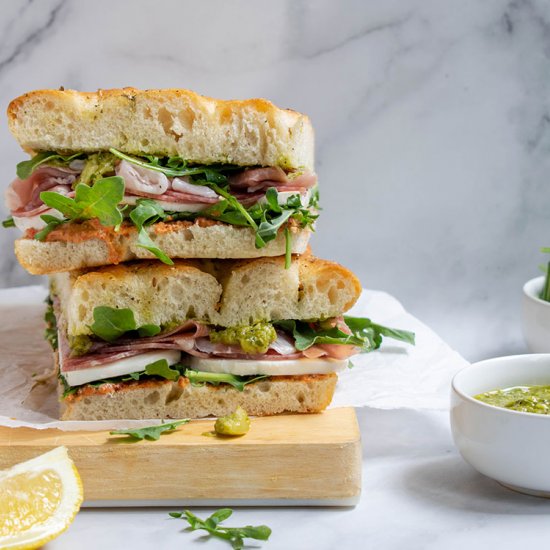 Italian sandwich on focaccia