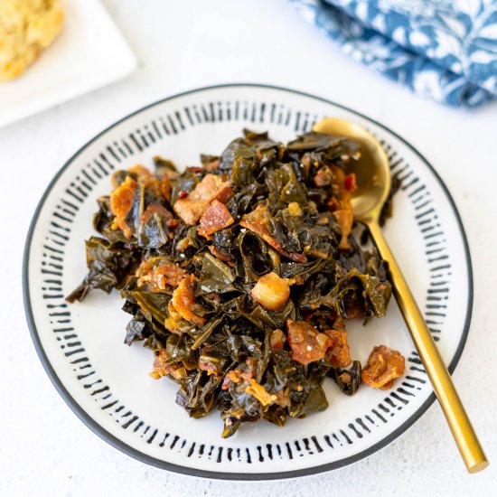 Beer-Braised Collard Greens w Bacon