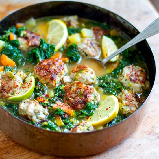 Turkey Meatballs & Kale Lemon Soup