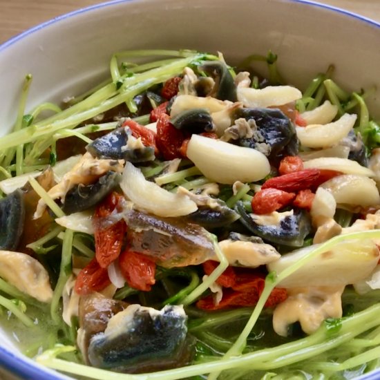 Pea Shoot Soup With Century Egg