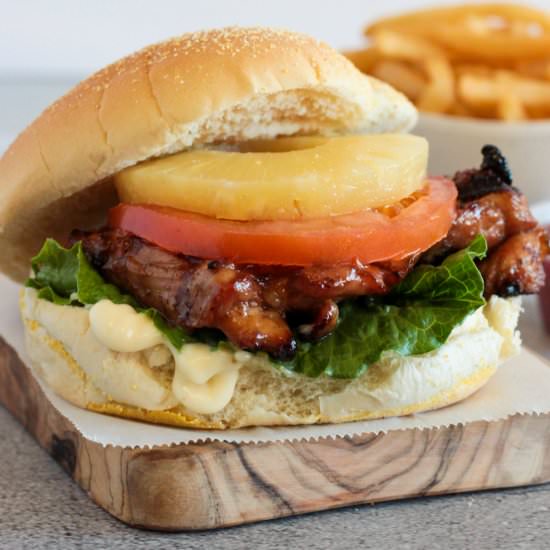 TERIYAKI CHICKEN BURGER WITH PINEAPPLE