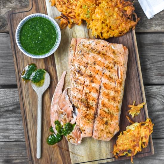 Salmon with coriander pesto