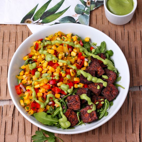 Tofu bowls with sweet corn relish