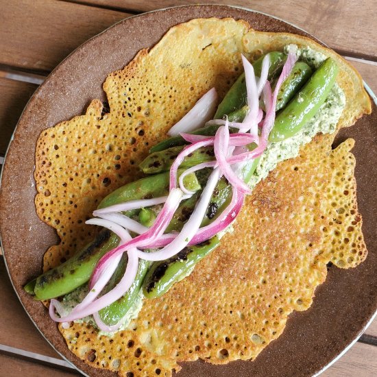 Sugar Snap Pea Chickpea Crepe