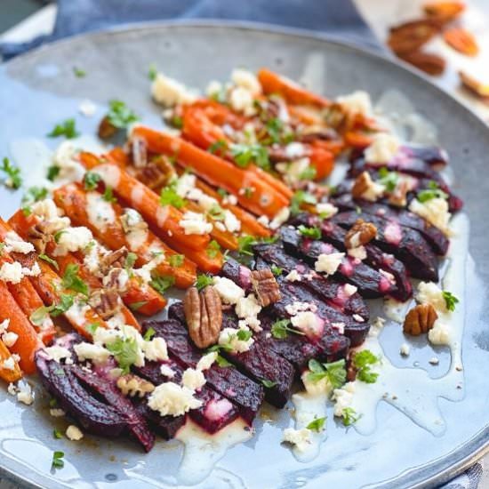 ROASTED CARROTS AND BEETS WITH FETA