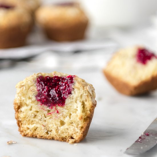 raspberry jam oat muffins