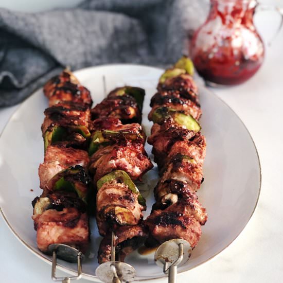 Pork Kebobs with Cherry BBQ Sauce