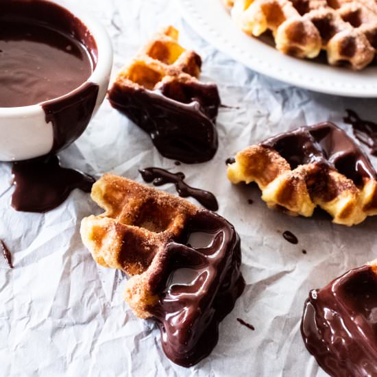 churro waffles with chocolate sauce