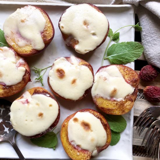 cheesecake-stuffed peach halves