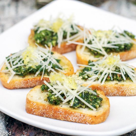 Mizuna and Walnut Crostini