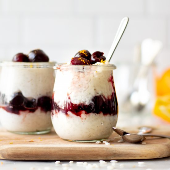 Coconut Rice Pudding with Cherries