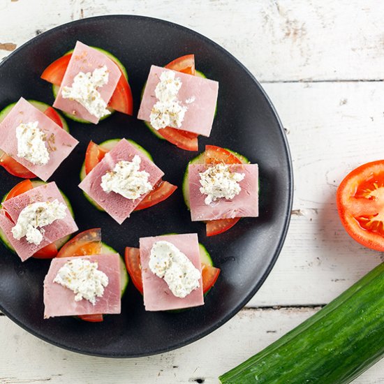 Ham & herbed cheese cucumber bites