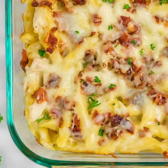 chicken bacon ranch pasta bake!