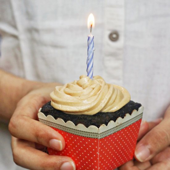 Caramel Devil’s Food Cupcakes