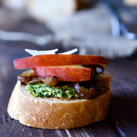 Peach Pesto Crostini