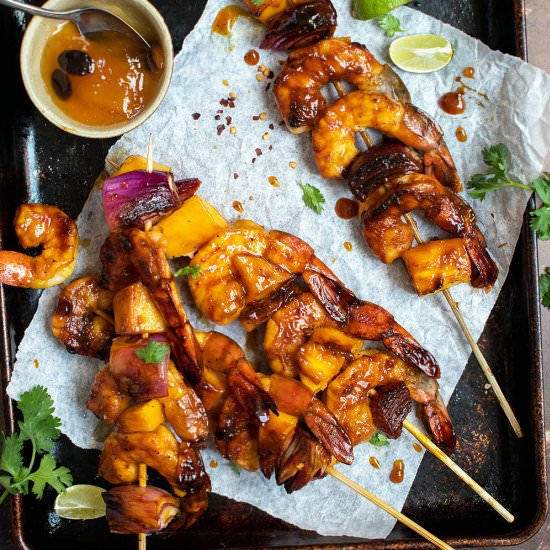 Mango bbq shrimp skewers