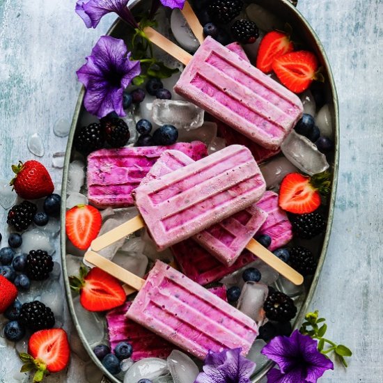 triple berry yogurt popsicles