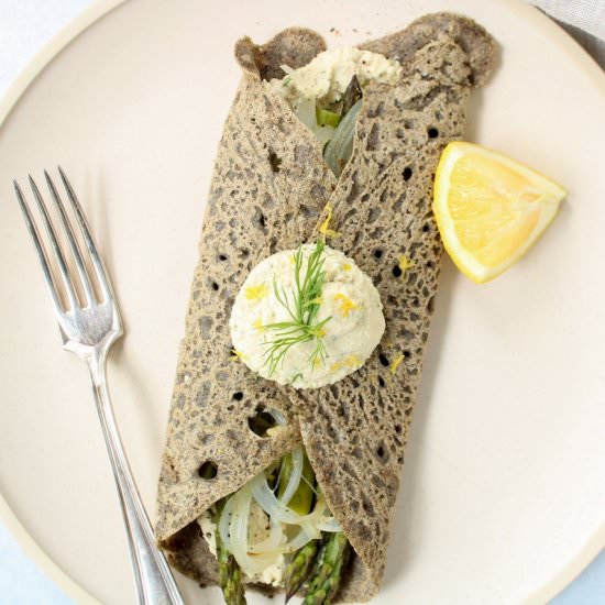 Buckwheat crepe with dill ricotta