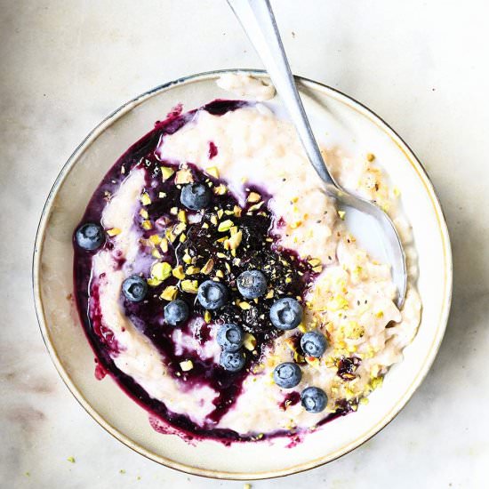 Blueberry coconut rice pudding