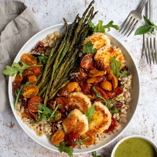 Roasted tomato farro bowl