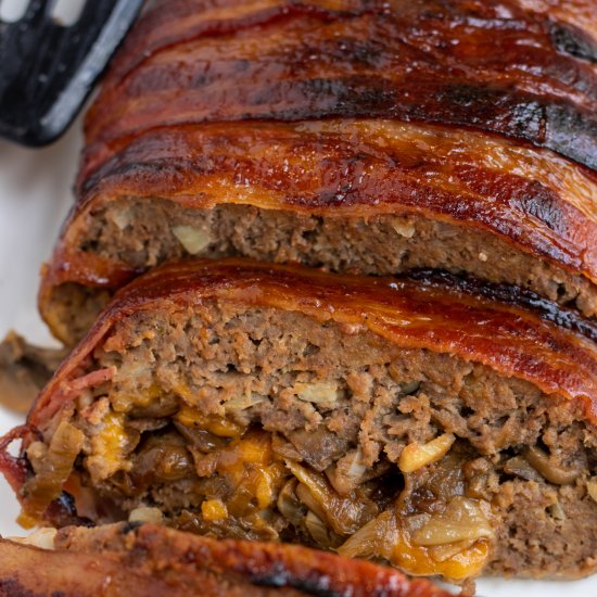 Bacon Wrapped BBQ Stuffed Meatloaf