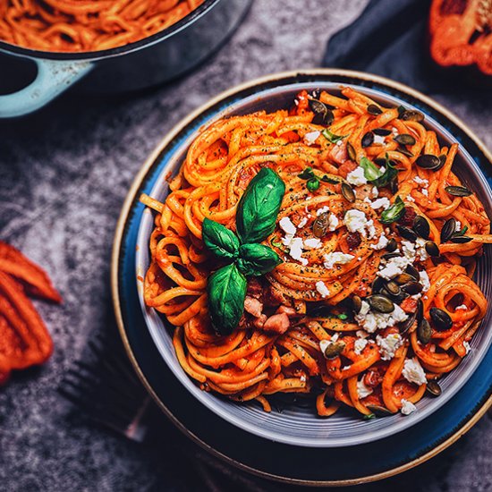 roasted red pepper pancetta pasta