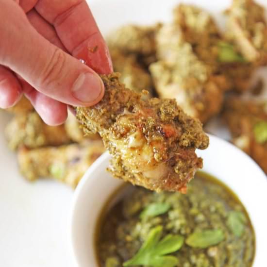 Oven Fried Pesto Chicken Wings