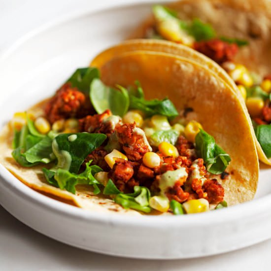 Vegan chili lime tempeh tacos