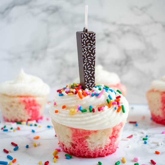 Strawberry Jello Poke Cupcakes