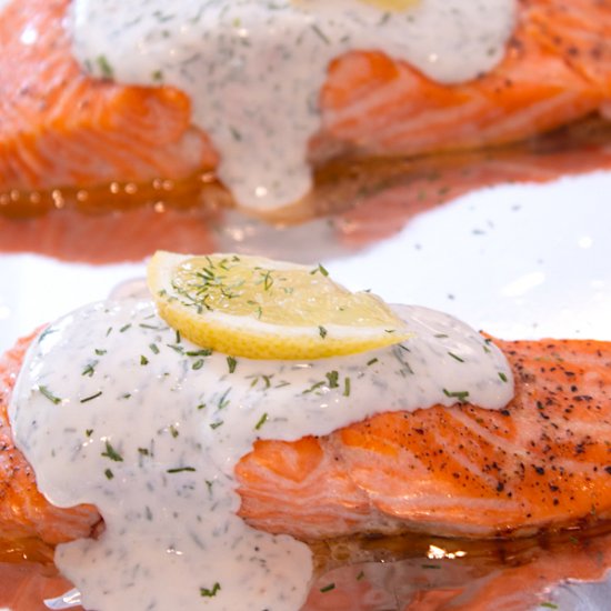 Baked Salmon with Lemon Dill Sauce