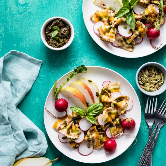 Pear Radish Basil Pesto Pasta Salad