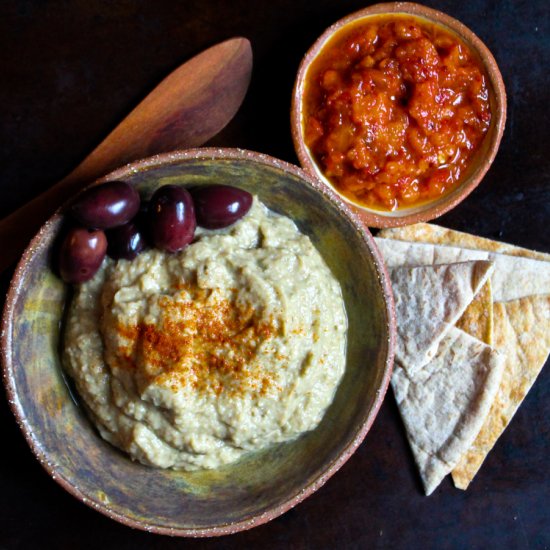 Baba Ganoush with Red Pepper Coulis