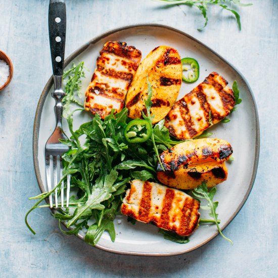 Grilled Halloumi + Peaches