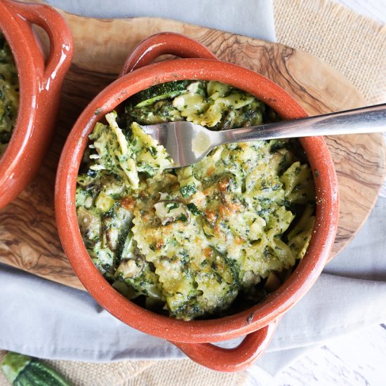 Zucchini Mushroom Pesto Pasta Bake