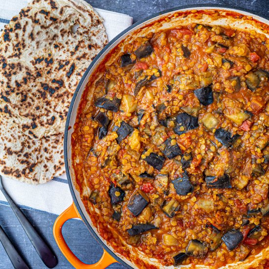 Aubergine and Red Lentil Curry