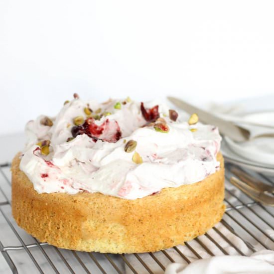 Pistachio Cake With Cherry Cream