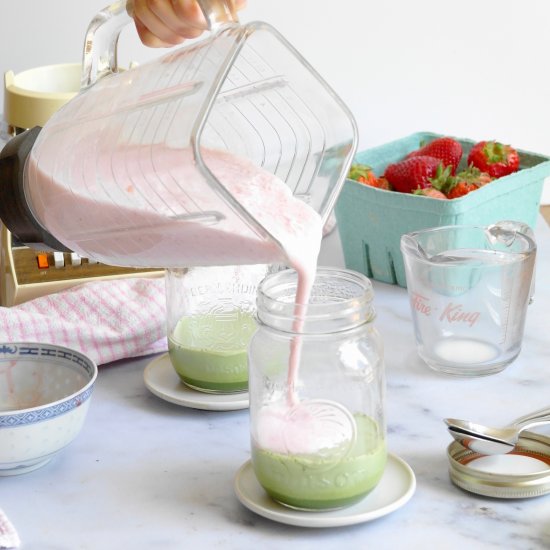 strawberry milk & matcha pannacotta