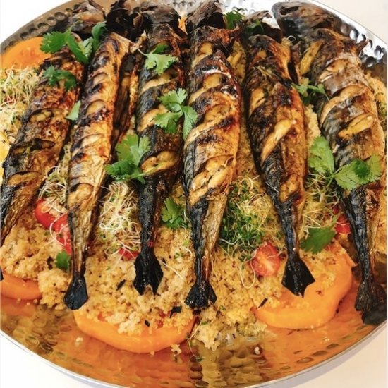 Broiled mackerel with quinoa