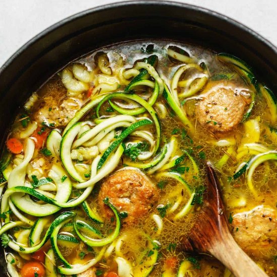 Keto Chicken Meatball Zoodle Soup