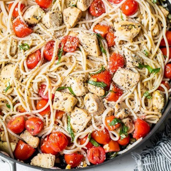 Pasta, Sauteed Chicken and Tomatoes