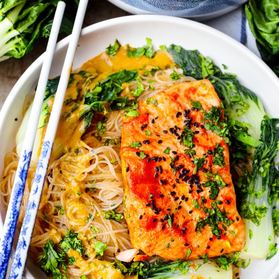 Air Fryer Salmon With Thai Noodles