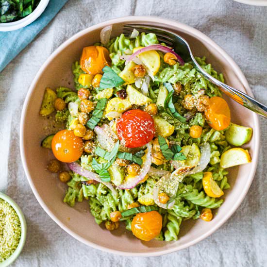 Vegan Basil Pesto Alfredo Pasta