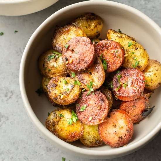 pan-fried sausage and potatoes